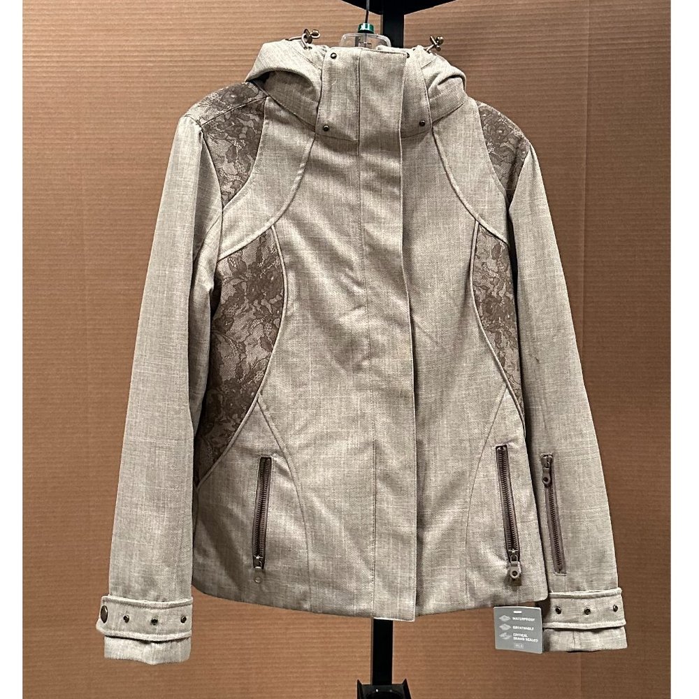NILS Beige and Brown Ski Jacket with Lace Paneling
